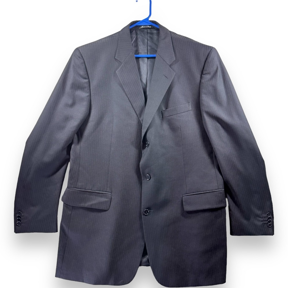 Adolfo Men's Stripped Blazer Blue Navy Size 44LG 38W Jacket Sport Coat